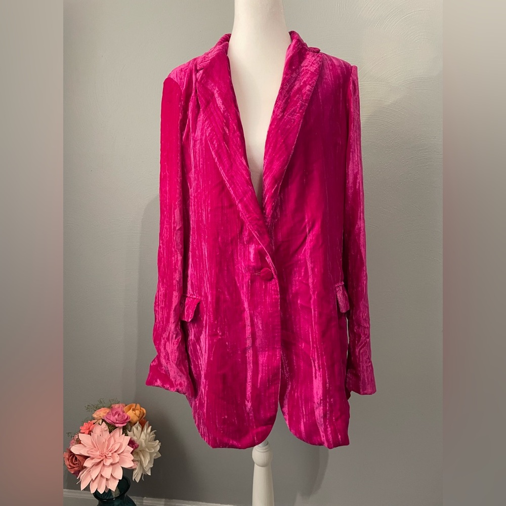 Nasty Gal Fuchsia Crushed Velvet Oversized Blazer - Pink - Picture 4 of 11
